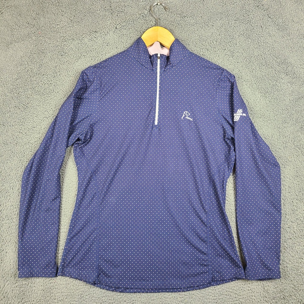 Rhoback Womens Navy Pink Polka Dot Quarter Zip Pullover Performance Top Size M